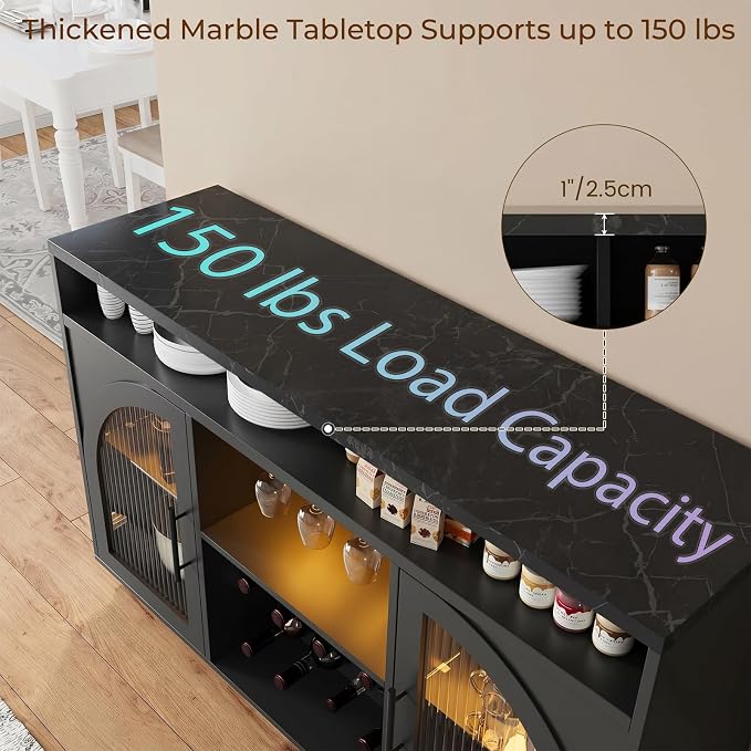 Wine Bar Cabinet 54", Arched Glass Doors, Wine Rack, Adjustable Shelves - Image 5