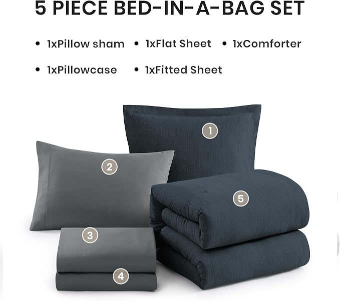Monbix Twin XL Comforter Set Navy Blue, Cationic Dyeing Bedding Set Reversible - Image 7