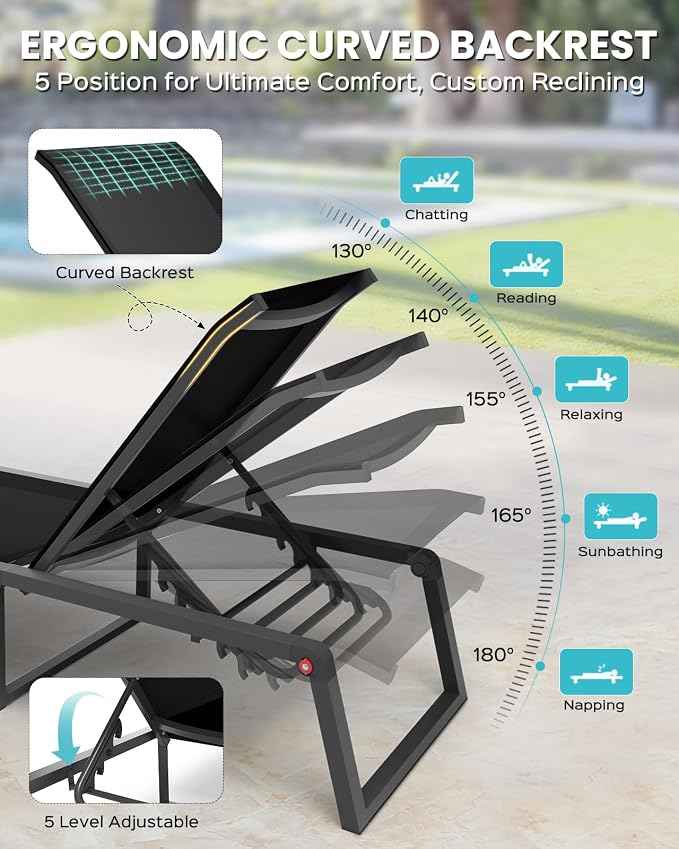 Aluminum Chaise Lounge Chair Outdoor, Foldable& No Assembly Patio Pool Lounge - Image 5
