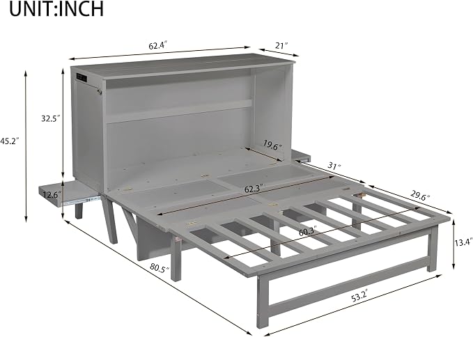 Queen Size Murphy Bed with USB Port and Removable Shelves on Each Side - Image 2