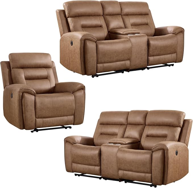 ANJ 3-Piece Faux Leather Power Recliner Sofa Set - Image 8