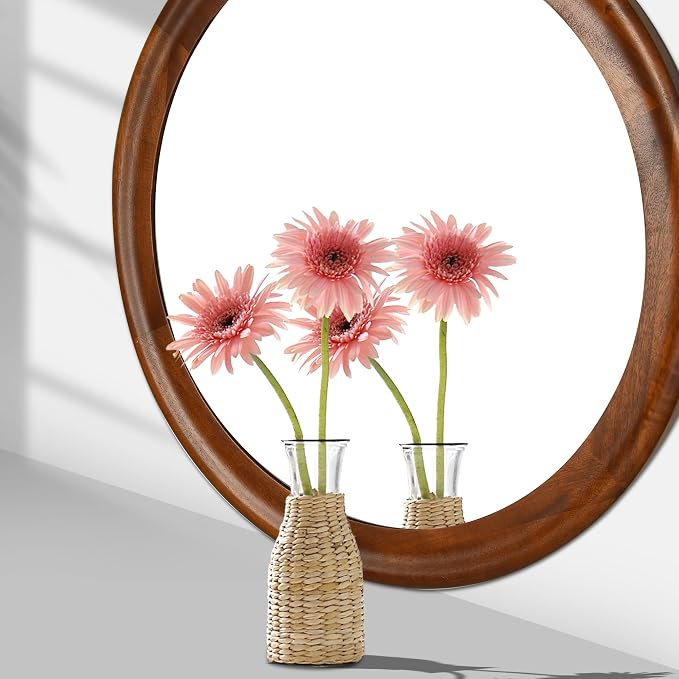 Round Wood Mirrors 30 Inch, Rustic Decorative Transitional Wall Mirror - Image 6