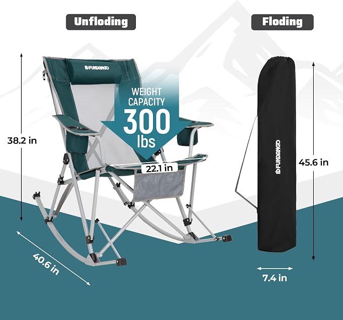FUNDANGO Rocking Camping Chair, High Mesh Back Portable Folding Camp Chairs - Image 2