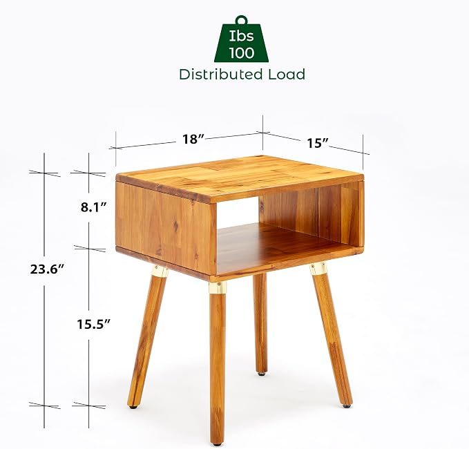 Bme Dinkee Solid Wood Nightstand, Fully Assembled, Without Drawer - Image 2