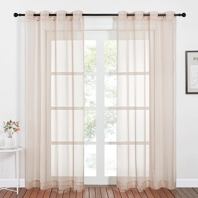 NICETOWN Taupe Sheer Curtains 96 inches Long, Grommet Voile Textured Airy Sheer by NICETOWN