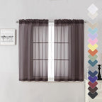Sheer Curtains 45 Inch Length 2 Panels Set, Chocolate Solid Voile Rod Pocket by Lecloud