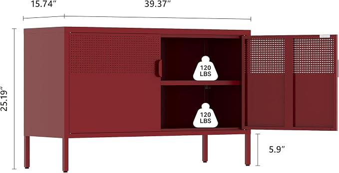 Metal Storage Cabinet, 2 Door TV Stand, Metal Mesh Accent Cabinet, Magnetic - Image 3