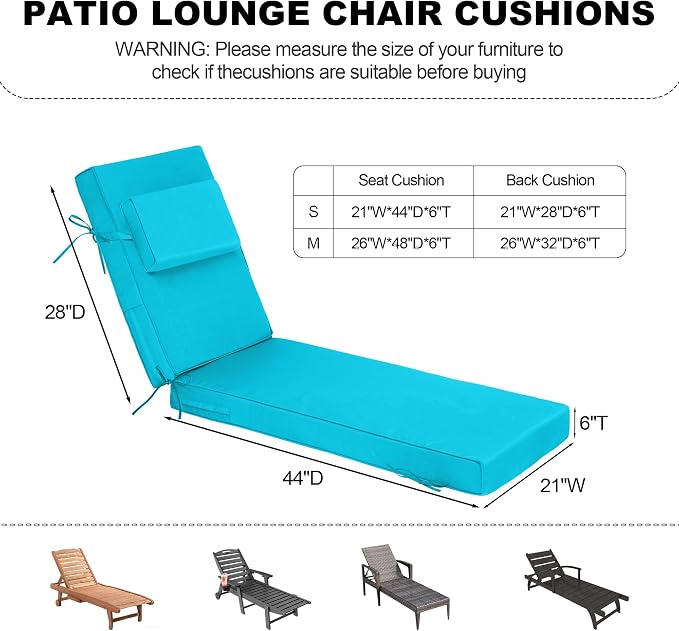 Chaise Lounge Cushions Outdoor 72x21x6 Inch, Fade Resistant 6'' Thicken Outdoor - Image 3
