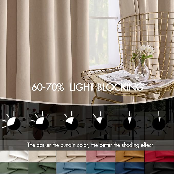 MIULEE Velvet Curtains 50W x 108L 2 Panels Camel Beige Blackout Curtains | - Image 4