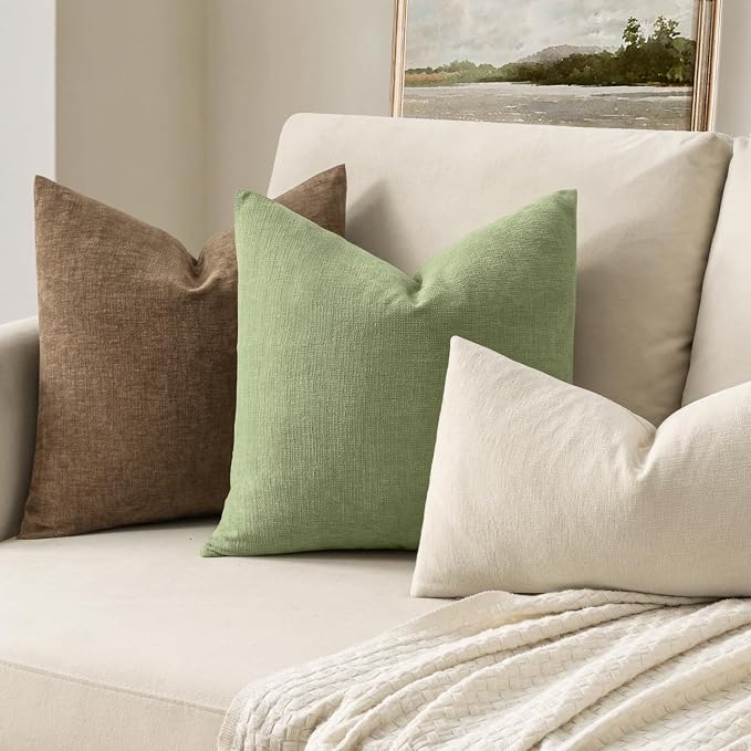 MIULEE Sage Green Chenille Couch Lumbar Throw Pillow Covers, 12x20 | Set of 2 - Image 2