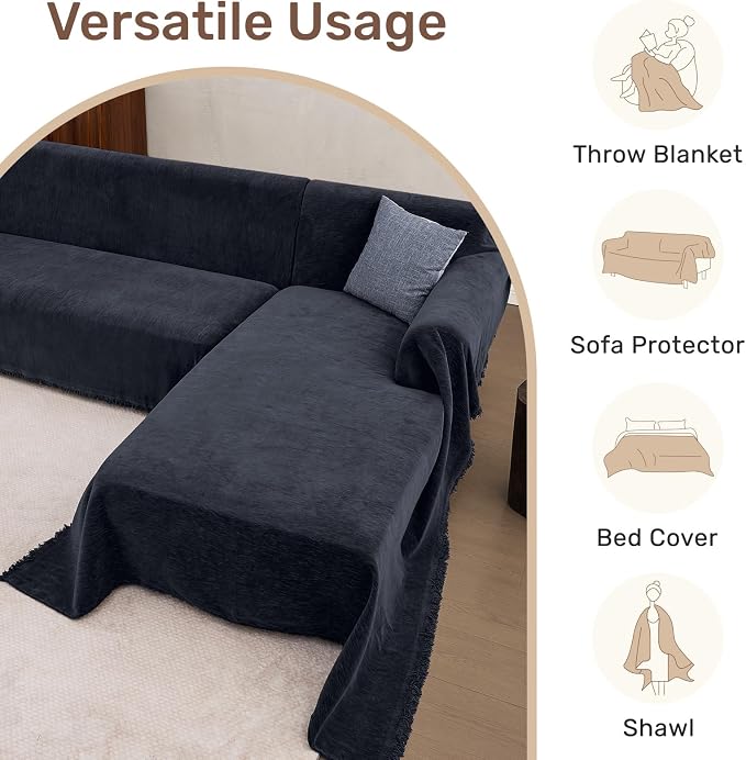2 Pieces Sectional Couch Covers L Shaped Cover XXXL Navy Blue | Thick Washable - Image 6