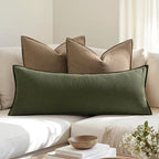 MIULEE Decorative Linen Lumbar Pillow Cover 14x36 Inch Dark Olive Green | Boho - Image 3