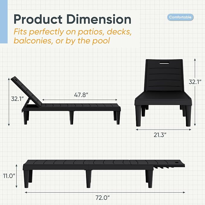 Greesum Outdoor Chaise Lounge Chairs Set of 4 - Image 3
