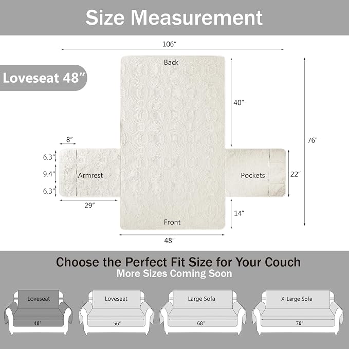 Stay in Place Ivory White Quilted Loveseat Couch Cover - Image 7