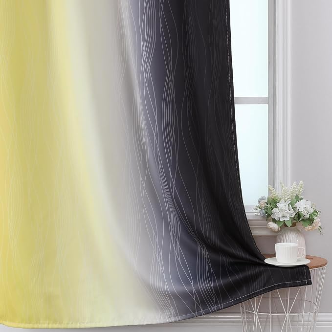 Black and Yellow Ombre Blackout Curtains 108 Inches Long | Room Darkening - Image 6