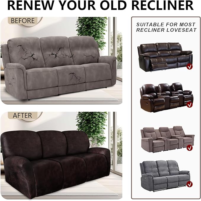 ANARACHON Leather Look Recliner Couch Cover 8-Piece Recliner Sofa Slipcovers 3 - Image 6