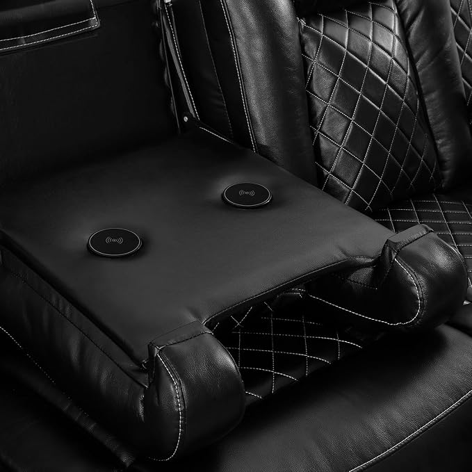 Power Recliner Sofa with LED Lights, Leather Power Reclining Sofa, Living Room - Image 6