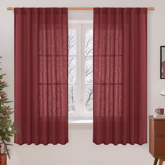 Semi Sheer Linen Curtains 63 Inch by LAMIT