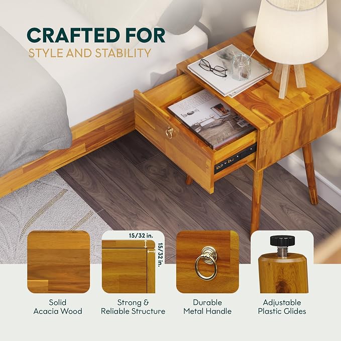 Bme Alden Solid Wood Nightstand/Side Table/End Table, Fully Assembled, - Image 3
