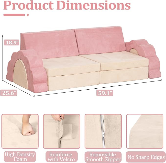 LOAOL Kids Couch 10PCS, Modular Kids Play Couch, Imaginative Convertible Play - Image 2