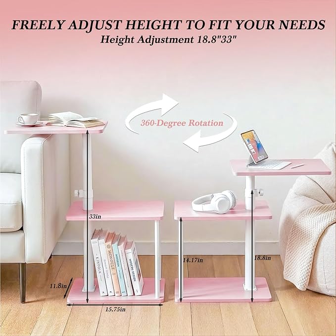 Faesun Swivel Side Table for Couch Arm, Adjustable C End Table for Recliner or - Image 4