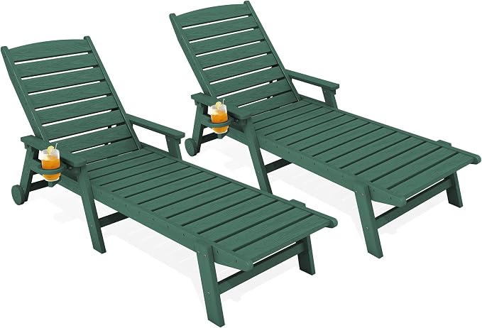 KINGYES HDPE Lounge Chair Outdoor Set of 2, Patio Chaise Lounge Recliner by KINGYES