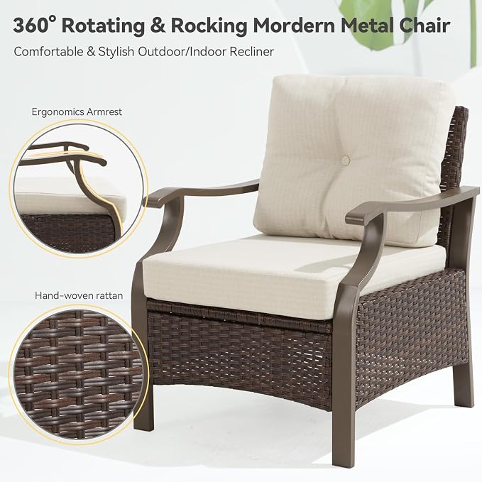 Outdoor Patio Furniture Set, 6 Pieces Outdoor Conversation Sets - Image 3