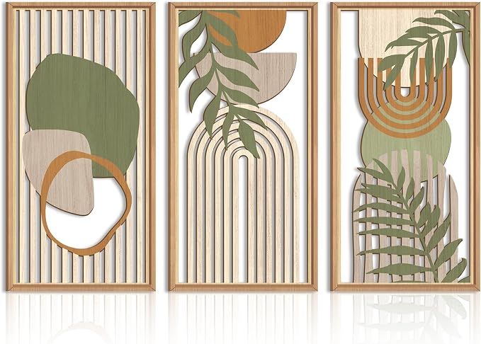 IARTTOP Large Boho Mid-century Modern Wood Wall Art 16x32 Inch Framed Green by IARTTOP