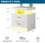 WOOVIVS Night Stand with Light, High Gloss Nightstand with USB/Wireless - Image 2