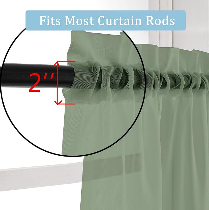 Sheer Curtains Sage Green, Light Filtering - Image 2