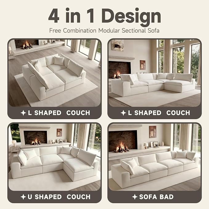 130" Modern Boneless Cloud Couch, Sectional Couches - Image 3