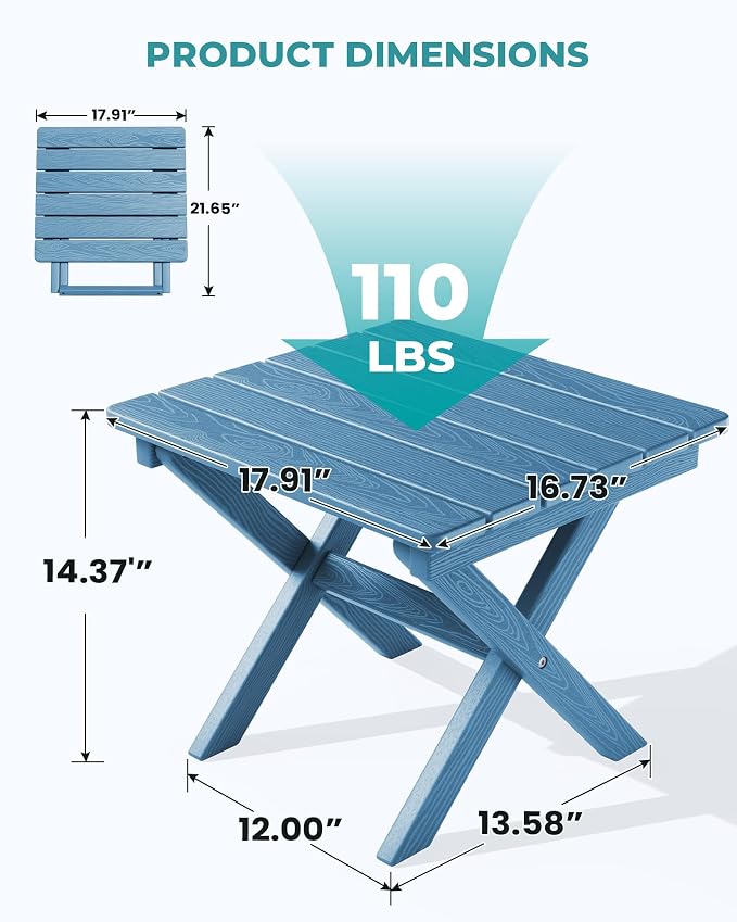 SERWALL Folding Adirondack Side Table, Portable Small Outdoor Table, Weather - Image 3