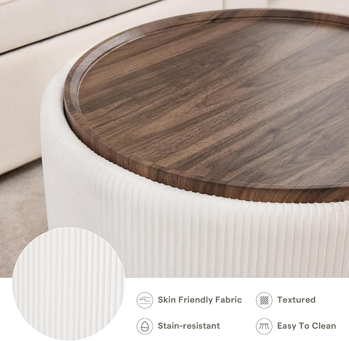 29.5 Inch Round Storage Ottoman Coffee Table, Modern Circle Coffee Table - Image 6
