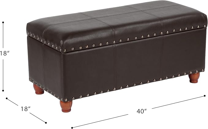 HomePop Espresso Faux Leather Storage Cocktail Bench - Image 3