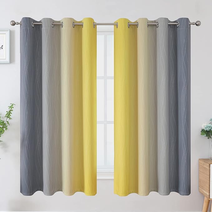 Gray and Yellow Ombre Blackout Curtains - Image 2