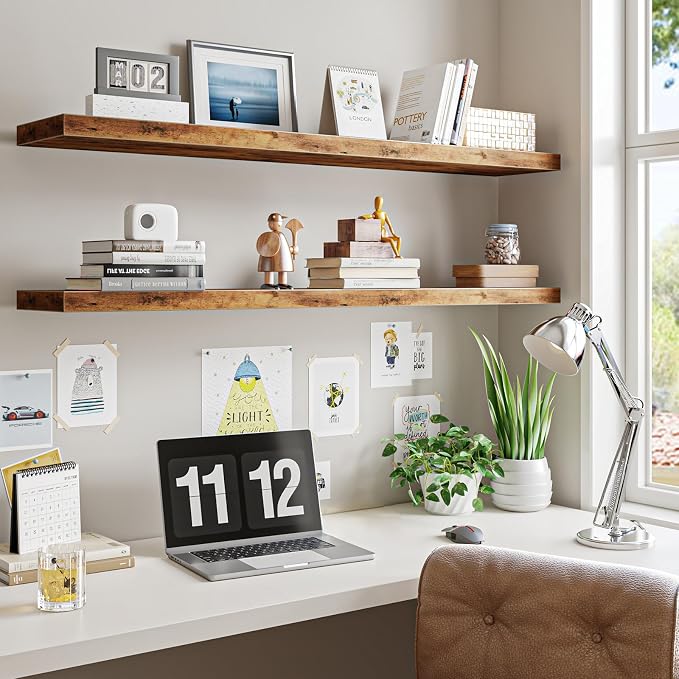Fixwal Wood Floating Shelves for Wall, 47.2" Long Heavy Duty Wall Mounted - Image 6
