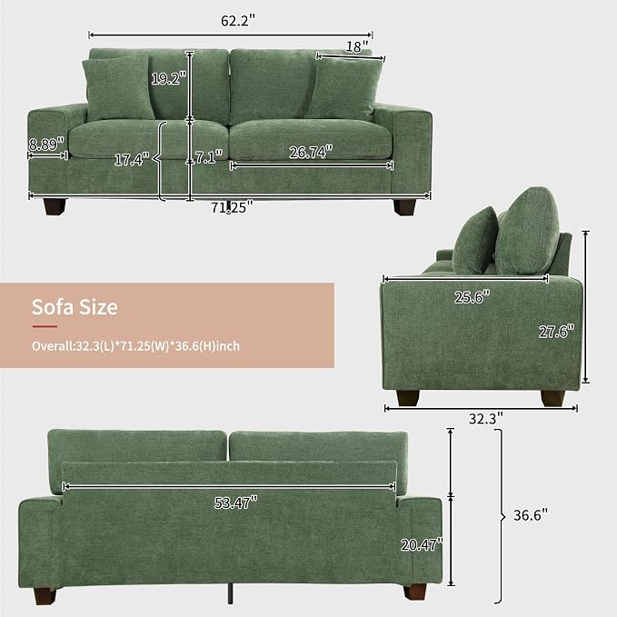 DOPEDIO Modern Loveseat Sofa for Living Room, Chenille Recliner, Removable Cover - Image 2