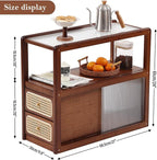 Tiita Rattan Nightstand Side Table, Bamboo Accent Bedside Tables, Glass Coffee - Image 2