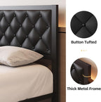 Fluest Full Bed Frame with Headboard PU Leather Upholstered Bed Frame Platform - Image 4