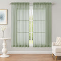 Sheer Sage Green Curtains, Sheer Curtains 63 inch Length 2 Panels Set, Rod by OWENIE