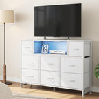 DUMOS TV Stand Dresser with 8 Fabric Drawers and Open Shelves, LED - Image 2