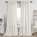 Cream Linen Curtains 110 Inches Long 2 Panels Set by Nanspring