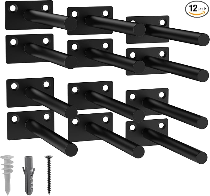 LEOPO Black 12-Pack 5 inch Floating Shelf Brackets, Hidden Shelf Bracket by FinestHomeDecor