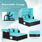 COSTWAY Outdoor Daybed with Retractable Canopy, Wicker Patio Furniture Set with - Image 2