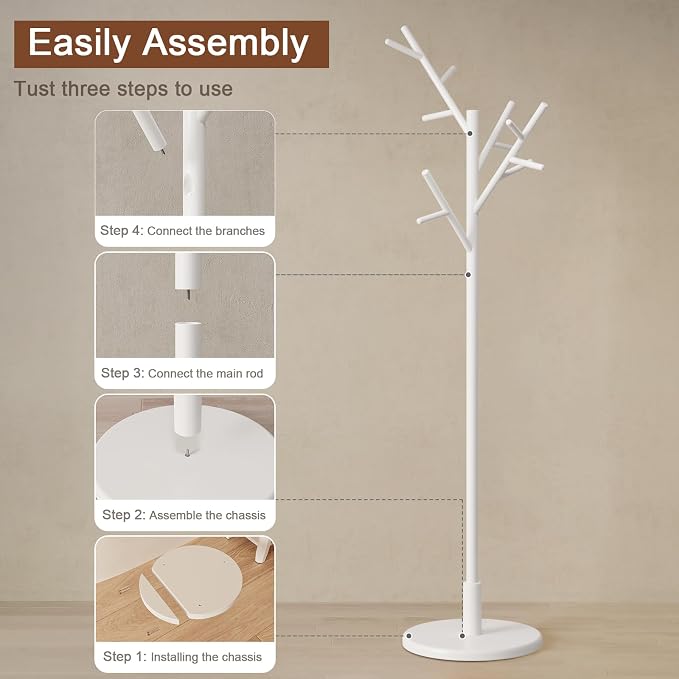 Muwuele Coat Rack, Solid Wood Coat Rack Freestanding - Image 9