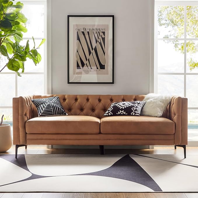 HULALA HOME 84" W Faux Leather Sofa Couch by HULALAHOME