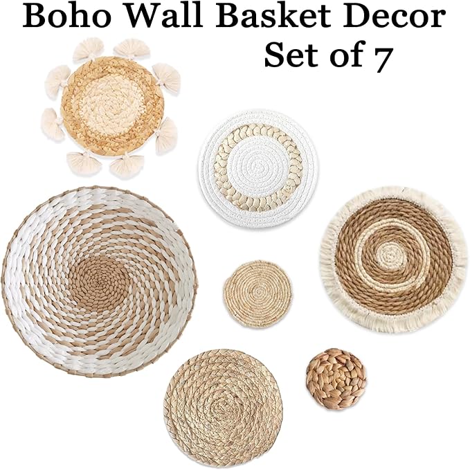 7 Pack Boho Wall Basket Decor - Image 4