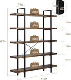 OtterOasis Bookshelf Set of 2, Heavy Duty 5-Tier Industrial Bookcase, 120lbs - Image 2