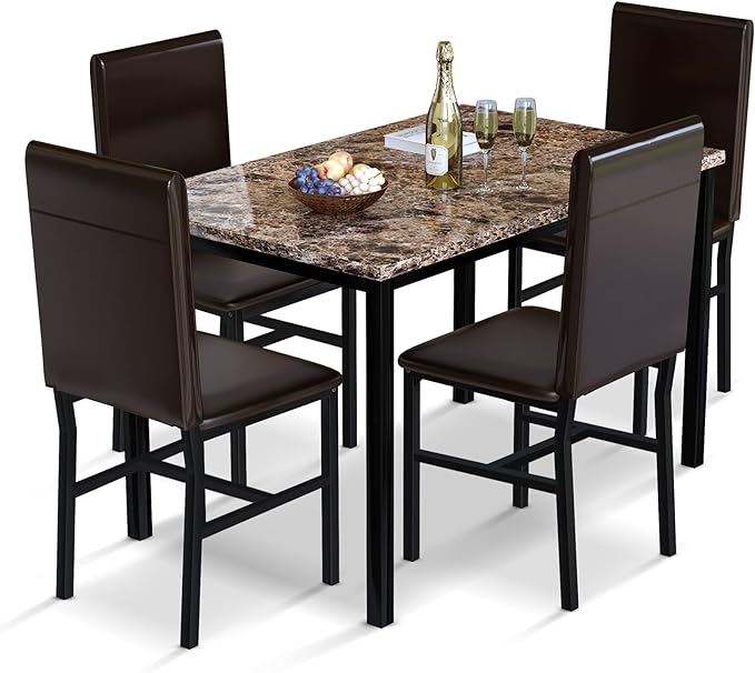 AWQM 5 Piece Dining Table Set for 4, Faux Marble Kitchen Table and Chairs for 4 by AWQM