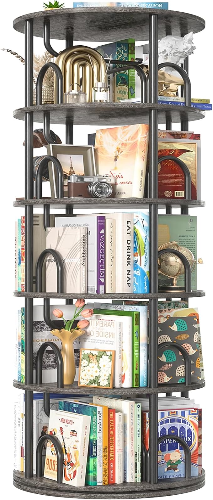 Aheaplus 5 Tier Rotating Bookshelf Tower, 360 Display Spinning Bookcase by Aheaplus